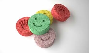 Pressed Ecstasy tablets containing pure MDMA for euphoric effects